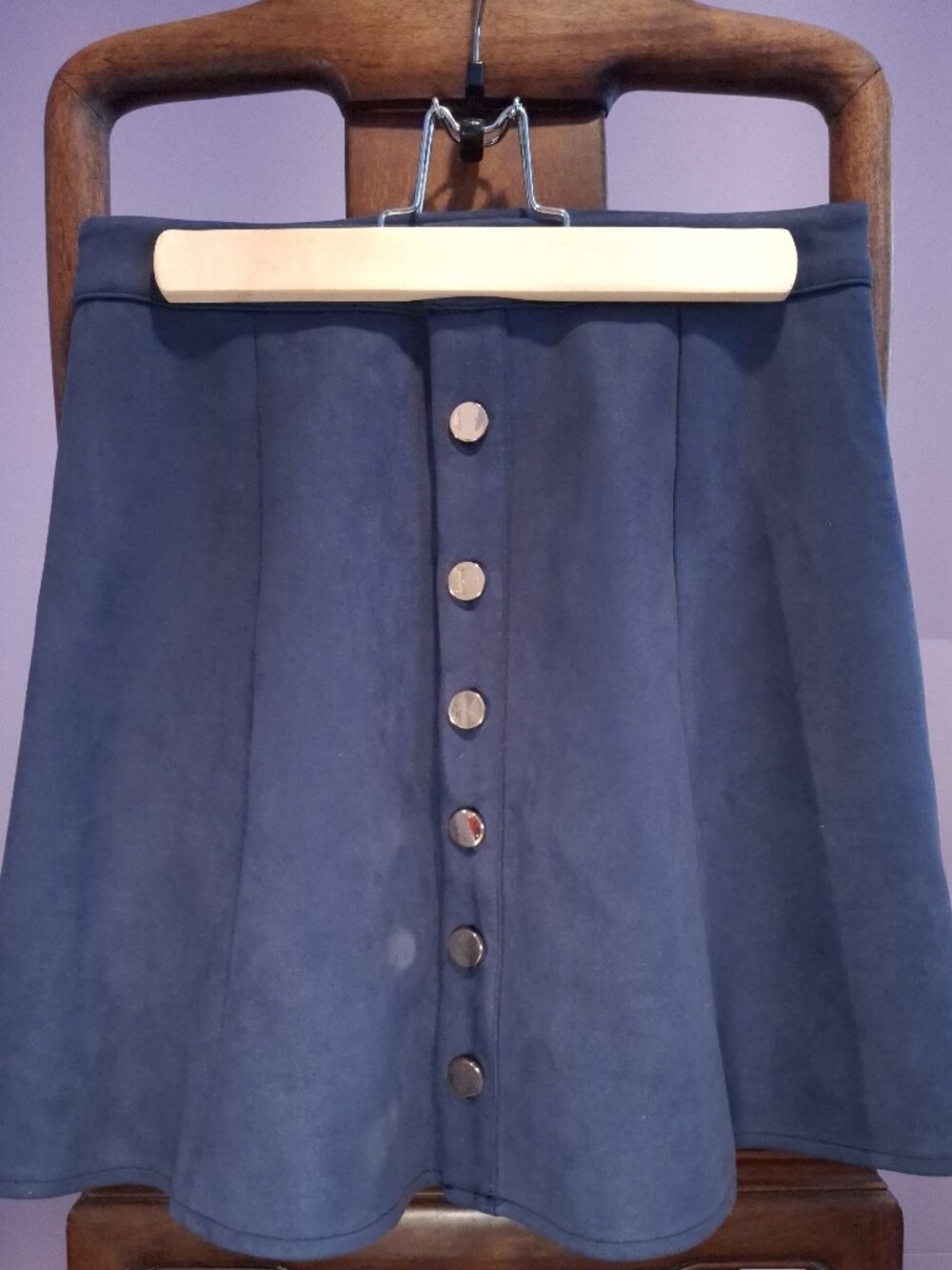 Fuinloth Faux Suede Skirt with Drawstring - Medium - Navy Blue